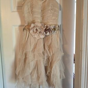 Teeze Me Strapless Cream Dress with Floral Accents